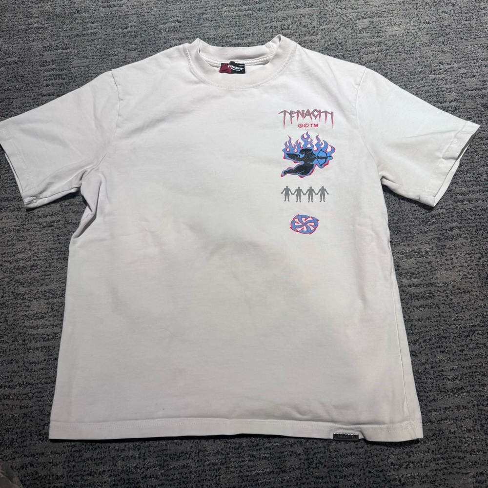 Men's White Graphic Tee with Purple Accents